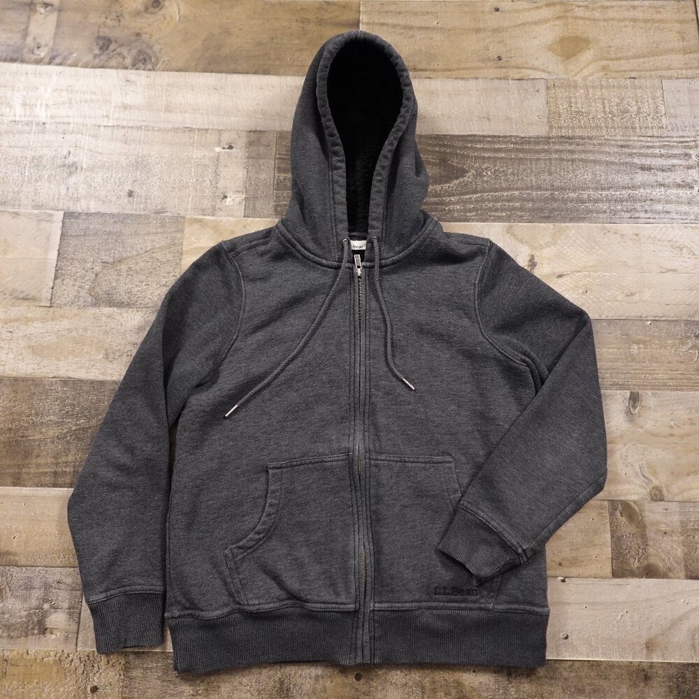 LL Bean 1912 Sweatshirt Sherpa Lined Hoodie women's extra small petite gray